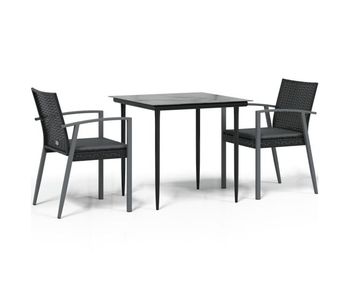 Juego comedor jardin 3 piezas y cojines ratán sintético y acero longitud mesa 80 cm