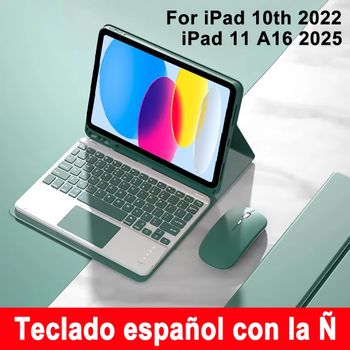 Funda con teclado en español para iPad 10.ª generación de 10,9 pulgadas 2022,para el nuevo iPad 11 2025 A16 (modelo A3354/A3355/A3356),funda con teclado tipo folio desmontable con soporte para lápiz