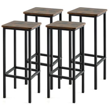Costway Juego de 4 Taburetes de Bar Silla Altura de Mostrador sin Respaldo con Patas Metálicas y Reposapiés para Cocina Estilo Industrial Marrón