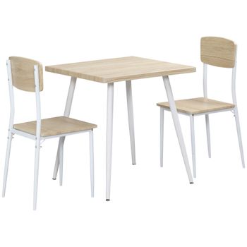 HOMCOM Conjunto de mesa de comedor cuadrada 3 piezas con 2 sillas cocina comedor tablero MDF estructura de metal Blanco   Aosom España