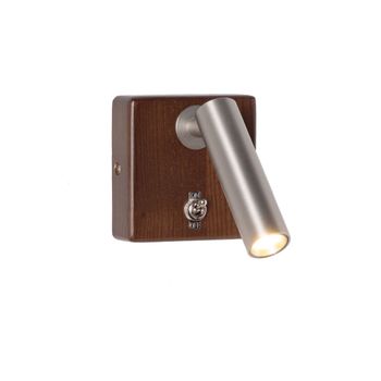 Aplique de pared níquel y madera cuadrada 10cm