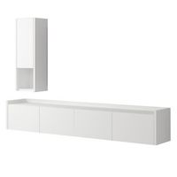 mueble tv sema de madera con estante de pared - 160 x 30 x 35 cm - blanco