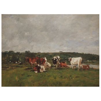 Legendarte - Cuadro Lienzo, Impresión Digital - Vaches Au Pâturage - Eugène Boudin - Decoración Pared Cm. 60x80