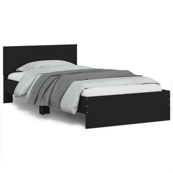 Cama Individual | Cama Para Adultos | Estructura Cama Con Cabecero Madera Ingeniería Negro 100x200 Cm
