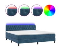 cama box spring colchon y led terciopelo azul oscuro 160x200 cm diseno de botones