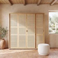 armario de 195 cm de roble y ratan con 4 puertas correderas