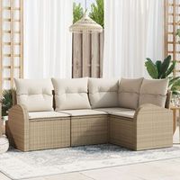 juego de sofa de jardin de 4 piezas con cojines beige ratan poliester v6071 unico  beige