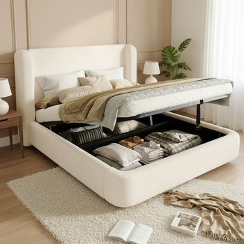 Cama Hidráulica Tapizada De 180x200 Mm Con Hebilla Beige
