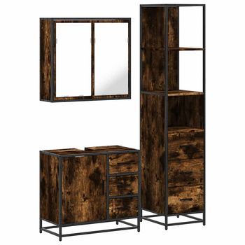 Set De Muebles Baño 3 Pzas | Armarios Baño Madera Contrachapada Roble Ahumado