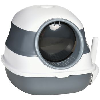 PawHut Caja de Arena para Gatos Plegable Arenero Cerrado para Gatos con Pala 52x41x38 cm Blanco y Gris