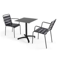 mesa de jardin en laminado negro y 2 sillones palavas gris opera - oviala