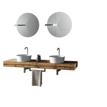 Composición Baño De Lavabo Doble Astra De 8 Piezas Roble Miel En Mdf