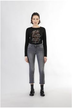 vaqueros cropped de denim acampanado grey