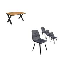 conjunto salon mesa de comedor 140 roble estilo industrial mesa fija pack de 4 sillas de comedor silla tapizada