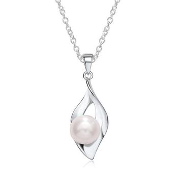 Cadena hoja de plata 925 con perla