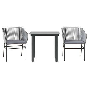 Juego Comedor Jardín 3 Pzas Cojines Ratán Sintético Vidrio Gris Cfw309207