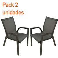 pack 2 sillones de terraza apilable medidas 56x66x90 cm aluminio doble reforzado color antracita textilene plata y negro sillas de comedor silla de terraza