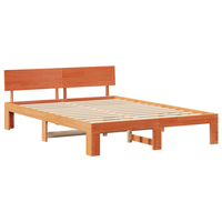 cama matrimonial  cama doble  estructura de cama con cabecera marron encerada 140x200 cm madera de pino maciza cfw81484