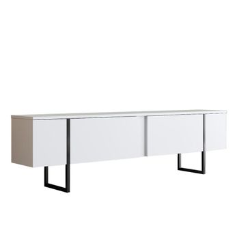 Mueble tv 2 puertas abatibles l180 cm - blanco y negro