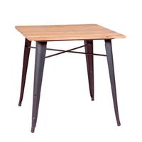 mesa industrial en acero negro y madera clara 80x80x78cm - negro