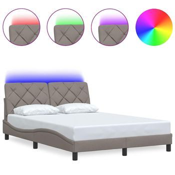 Cama Matrimonial | Cama Para Adultos | Estructura De Cama Con Led Sin Colchón Tela Taupe 140x200 Cm