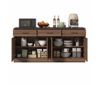 aparador de cocina 160 cm - 3 cajones estantes ajustables encimera efecto hormigon diseno en nogal - color nogal