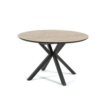Mesa Extensible Ø 120-160 Cm Con Patas Metálicas Y Tablero Efecto Madera - Sebastian