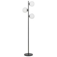 lampara de pie moderna iluminacion metal base negra redonda 3 luces pantalla esferica blanco wadi