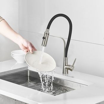 Nettlife Grifo De Cocina Con Manguera Flexible Grande Y Cabezal De Ducha, 46,5 Cm, Negro, Mezclador De Alta Presión Giratorio 360