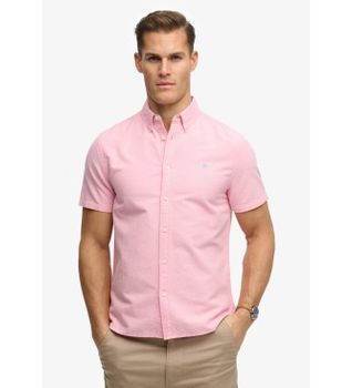 Superdry para hombre. M4011101A Camisa Preppy Oxford rosa (S), Casual, Algodón, Clásico, Manga corta, Coral