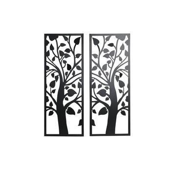 Decoracion Pared Set 2 Metal 70x1,3x90 Arbol Negro