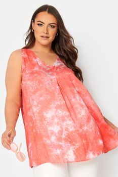 Yours Top Con Vuelo Coral Tie Dye, Mujer Curvy Y Tallas Grandes, Yours