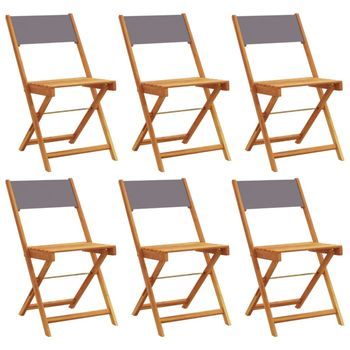 Pack 6 Uds Sillas De Jardín | Silla De Exterior | Sillón Plegables Madera Maciza Y Tela Antracita