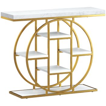 HOMCOM Mesa Consola de Entrada Mueble de Entrada Industrial 6 Estantes Almacenaje Tablero 4cm 100 x 30 x 81,5cm Blanco