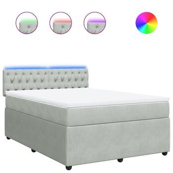 Cama Box Spring Con Colchón Terciopelo Gris Claro 140x190 Cm Vidaxl