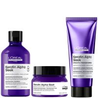 loreal professionnel keratin alpha sleek shampoo hair mask  smooth transformer bundle - antifrizz