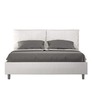 Cama Sin Somier Acolchada 160x190 Cuero Sintético Blanco Antea