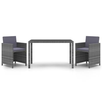 Set Comedor Para Jardín 3 Piezas | Mueble De Jardín Y Cojines Ratán Sintético Gris