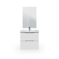 mueble de bano suspendido de 2 cajones y espejo 45x60 cm blanco roble