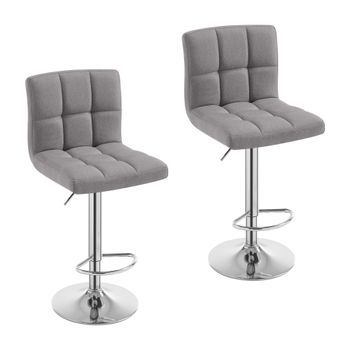 Juego De 2 Taburetes De Bar De Lino - Asiento Acolchado - Taburete Giratorio - Gris Claro