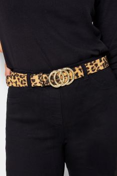 Cinturón Marrón Leopardo Con Triple Hebilla Dorada
