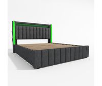 lit avec 2 cajones 160x200cm tapizado en lino - con funcion de carga e iluminacion led - gris