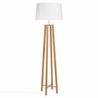 lampara de pie de madera de roble y tela blanca alt 160 cm