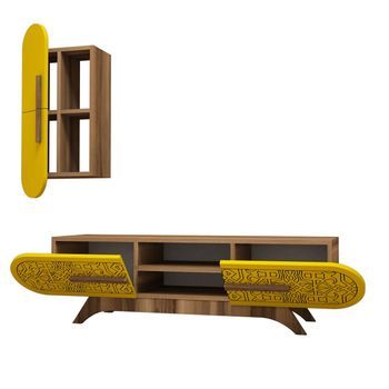 Mueble Tv Con Estante Dafne Amarillo Nogal