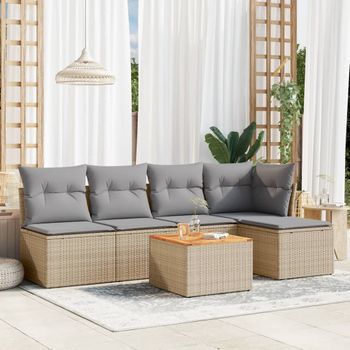 Conjunto De Sofás Jardín Con Cojines 6 Uds | Mueble Jardin Mesa Y Sillas Ratán Sintético Beige Cfw959756