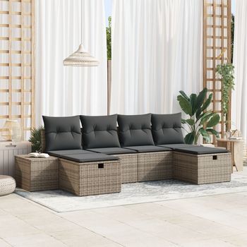 Conjunto De Sofás De Jardín  De 6 Piezas Con Cojines Gris De Ratán Pe V8693 Unico / Gris