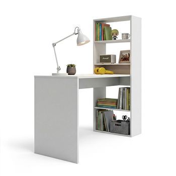 Mesa De Escritorio Con Estantería 120x50 Cm Cosmic Blanco Artik (blanco Mate) 120 X 71 X 53 Cm