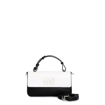 bolso de mano bicolor con logo a juego, bandolera extraíble y solapa black