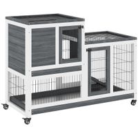 pawhut conejera interior de madera con ruedas para conejos mascotas pequenas rampa 2 bandejas extraibles 110x50x86 cm gris   aosom espana