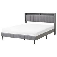 cama led tapizada en tela 160 x 200 cm con cabecero de almacenaje y luces led usb gris oscuro beaulieu